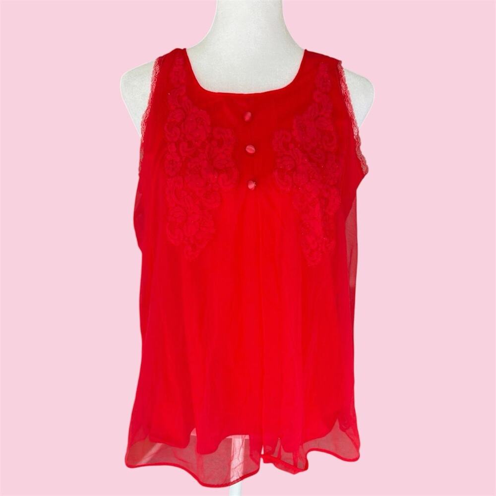 Vintage Gaymode by Penneys 60’s red double chiffon nylon babydoll top size S